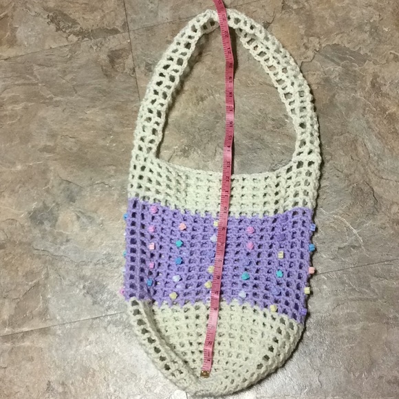 Purple & off white handmade beaded market tote - Picture 4 of 4